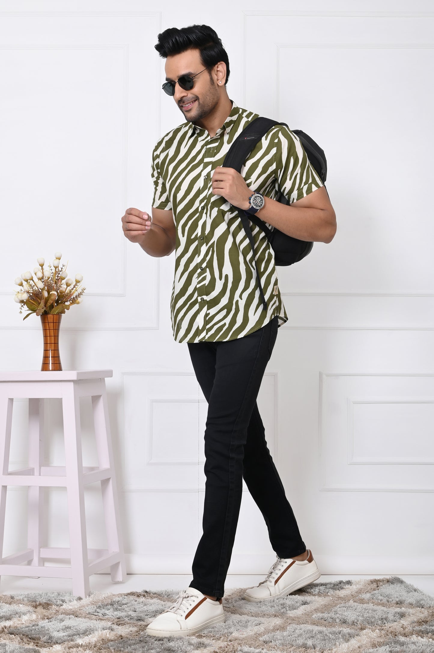 Green Savanna Stripes Half Sleeves Shirt