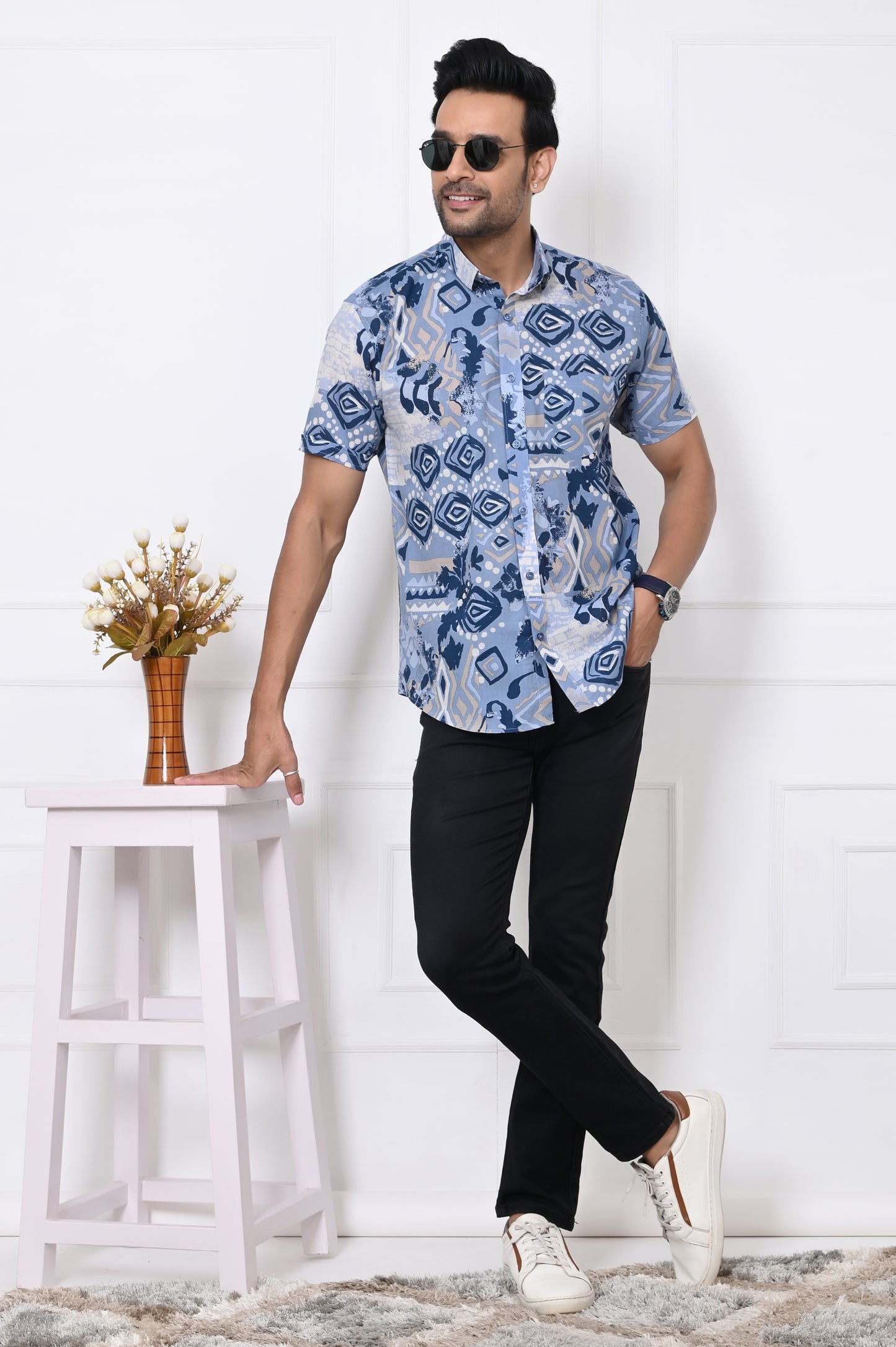 Indigo Kaleidoscope Half Sleeves Shirt