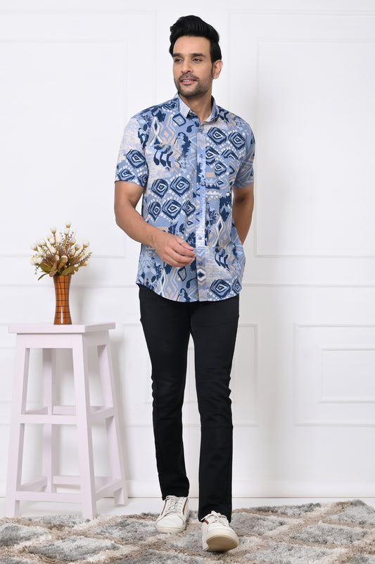 Indigo Kaleidoscope Half Sleeves Shirt