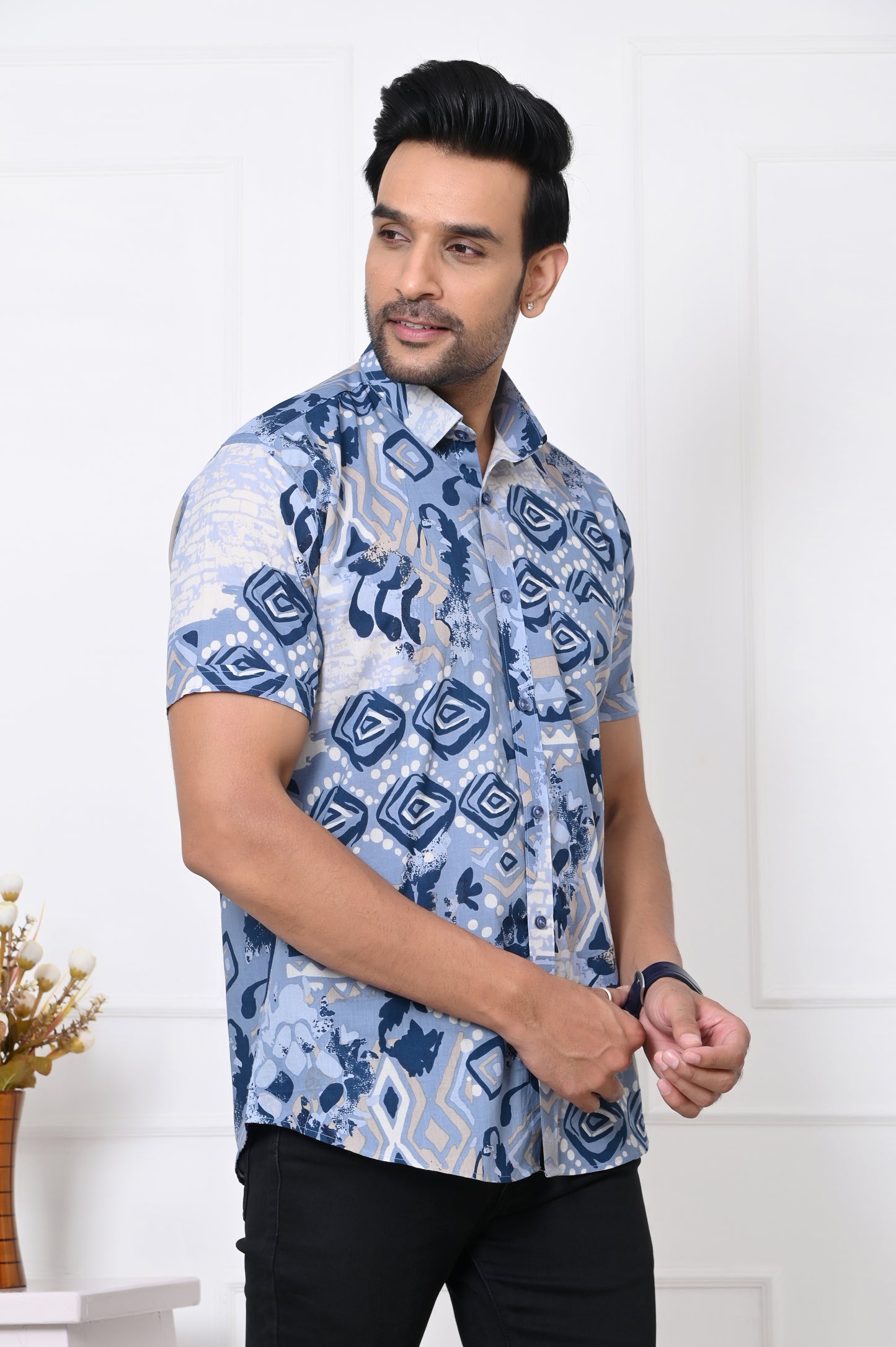 Indigo Kaleidoscope Half Sleeves Shirt