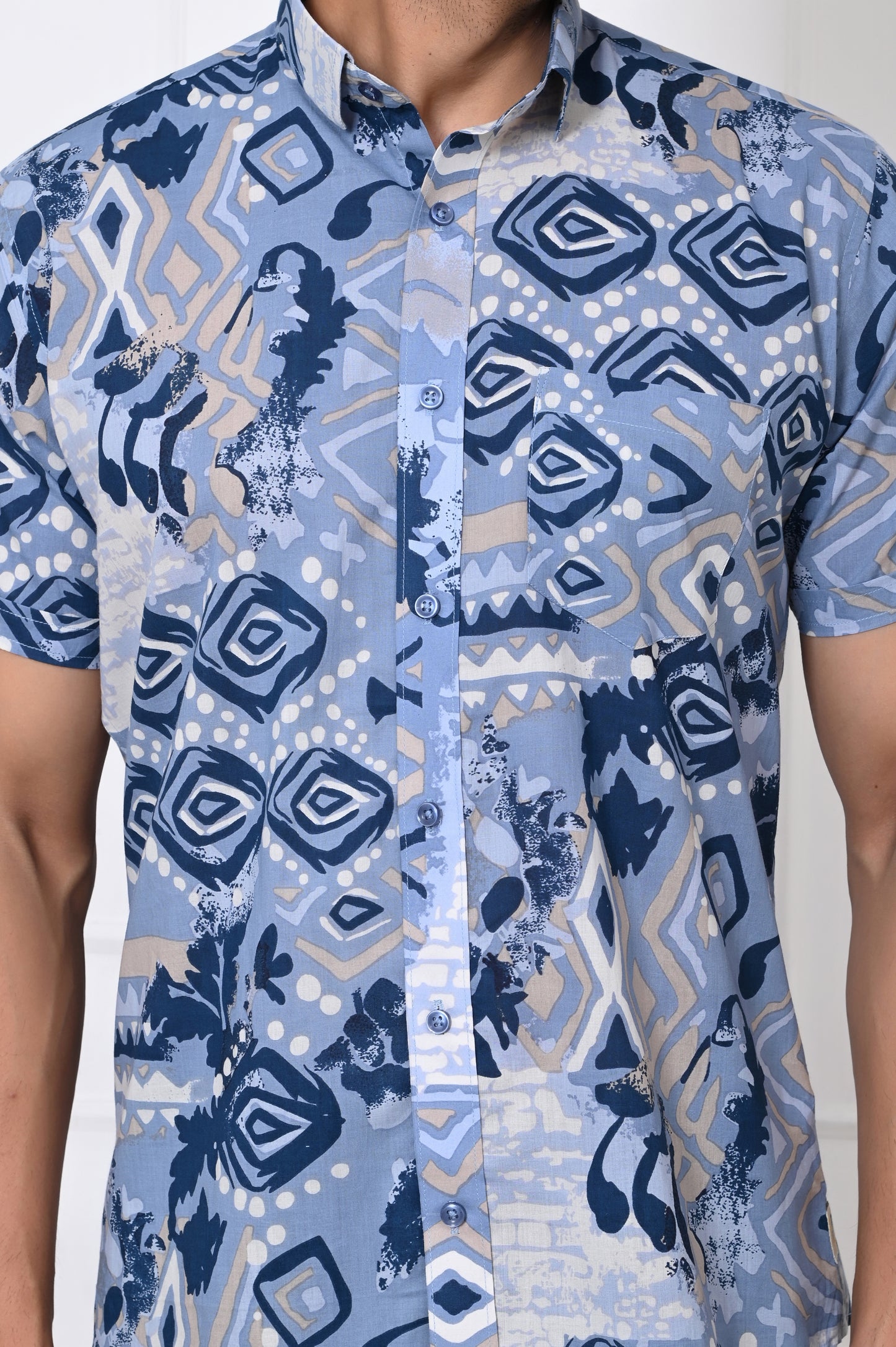 Indigo Kaleidoscope Half Sleeves Shirt