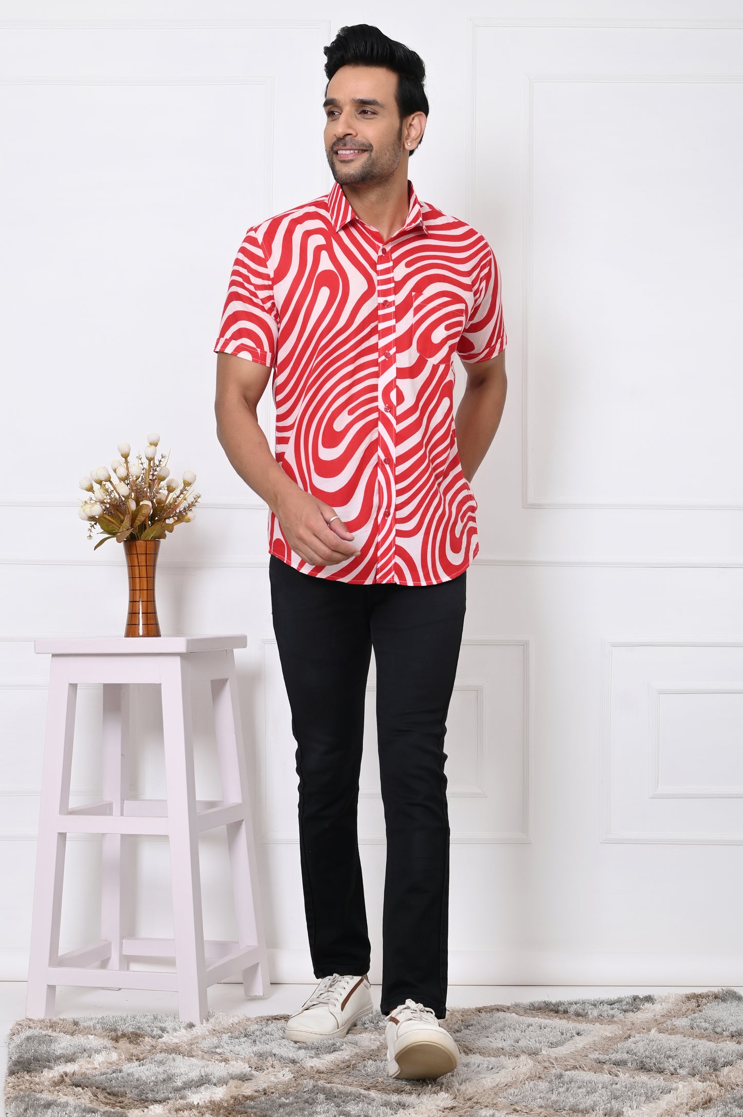 Red Swirl Delight Half Sleeves Shirt