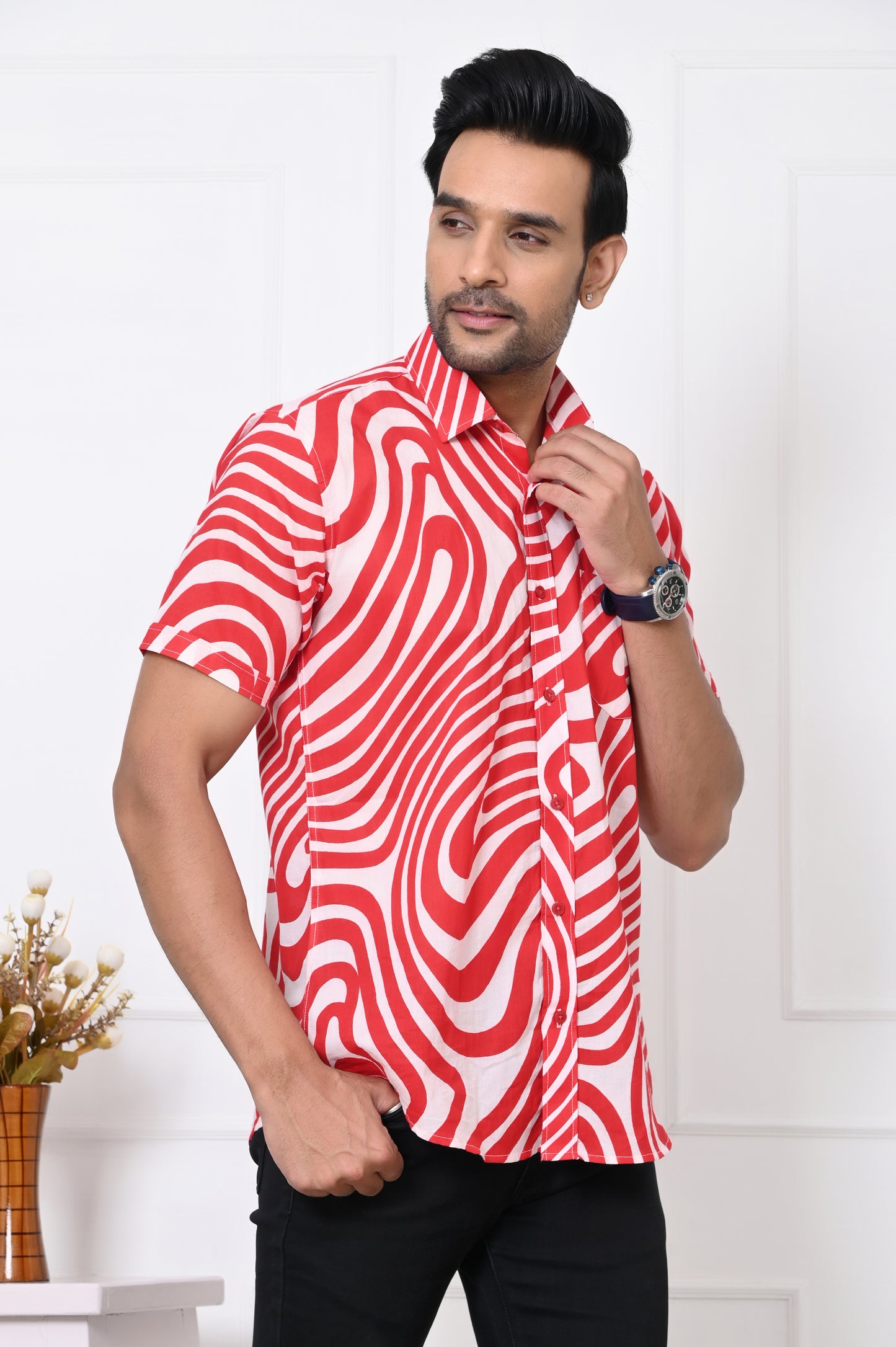 Red Swirl Delight Half Sleeves Shirt