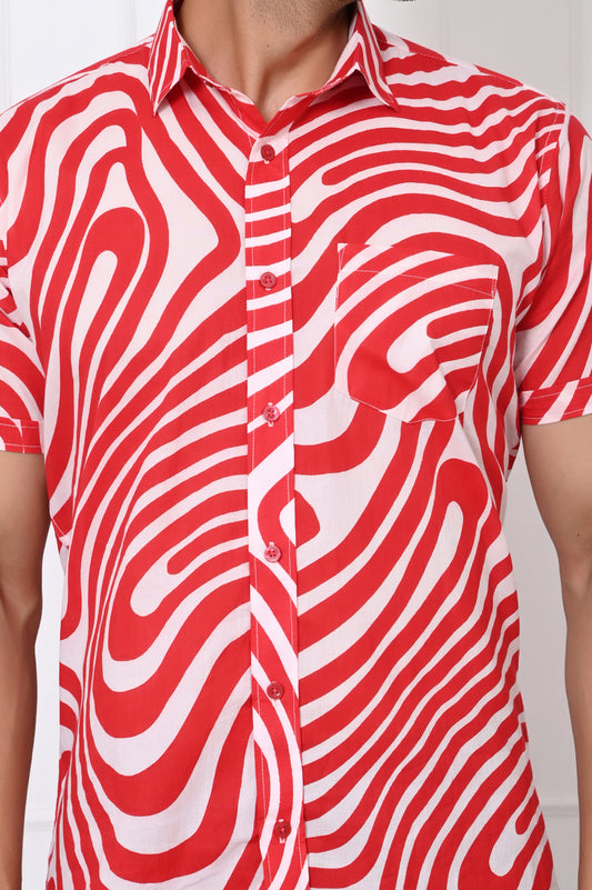 Red Swirl Delight Half Sleeves Shirt