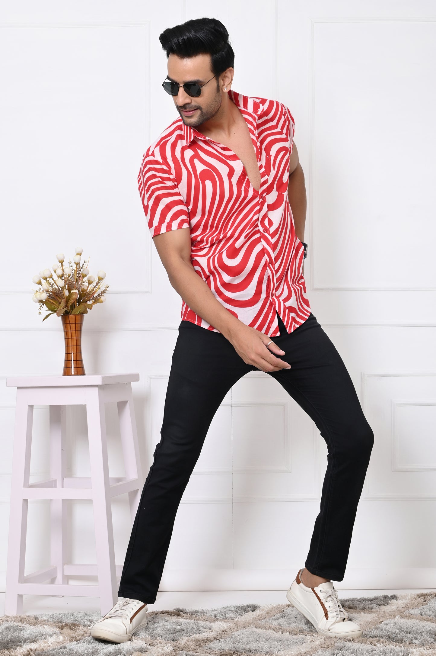 Red Swirl Delight Half Sleeves Shirt