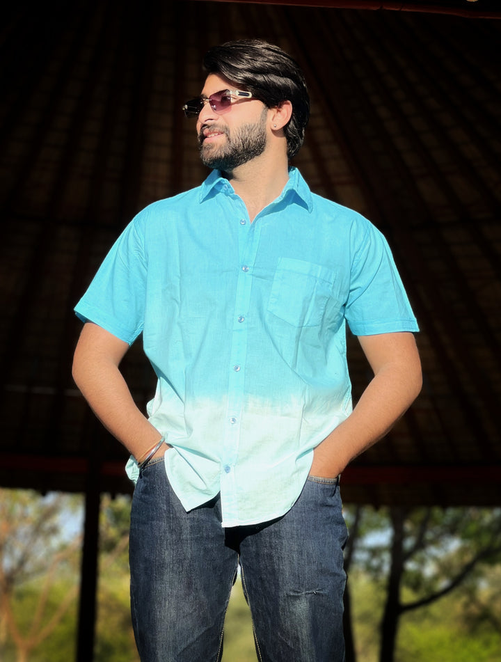 VJR Ombre Sky Blue Color Half Sleeve Shirt