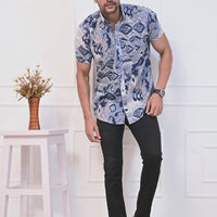 Indigo Kaleidoscope Half Sleeves Shirt