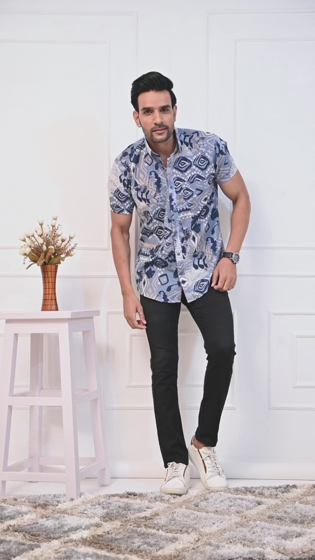 Indigo Kaleidoscope Half Sleeves Shirt
