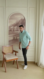 Men's Solid Aqua Green Casual Shirt