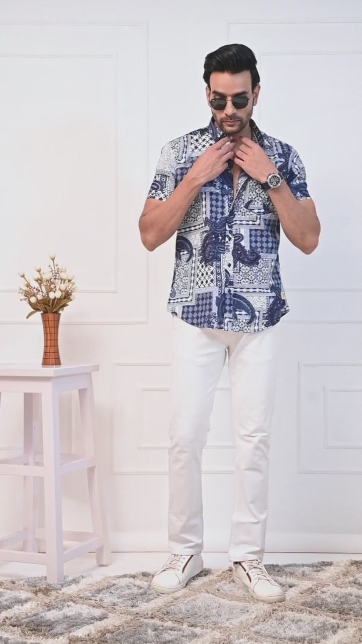 Cerulean Harmony Half Sleeves Shirt