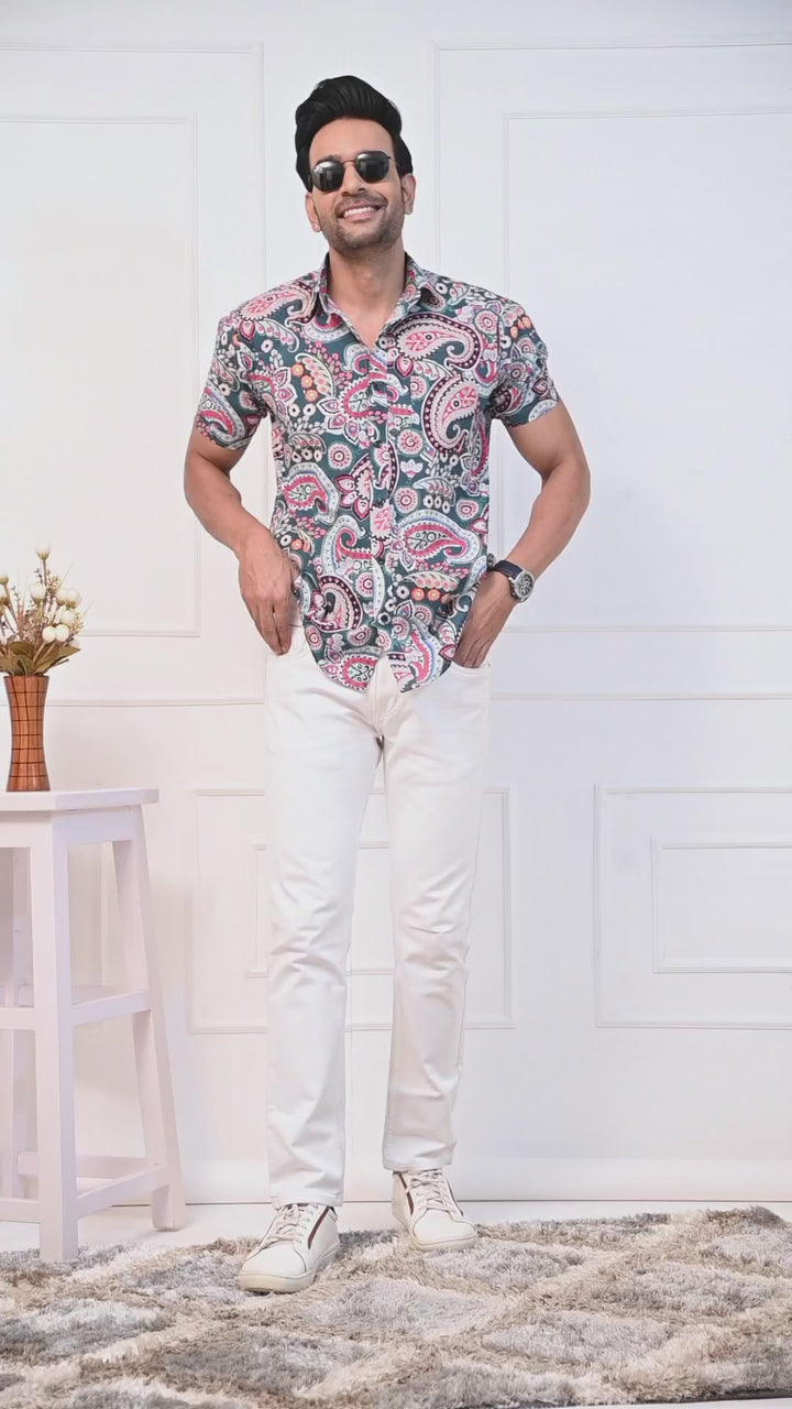 Colorful Cascade Paisley Half Sleeves Shirt