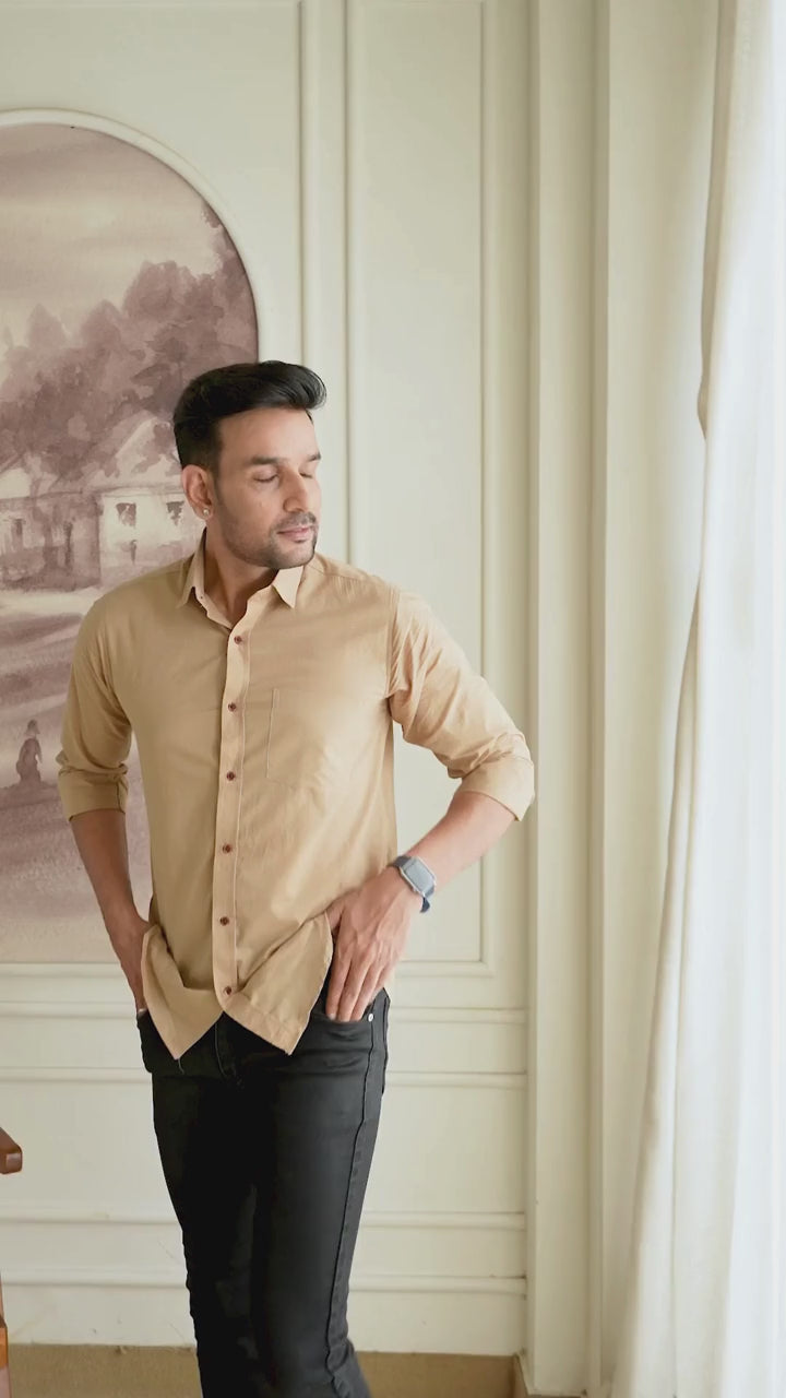 Men's Solid Beige Full Sleeve Shirt