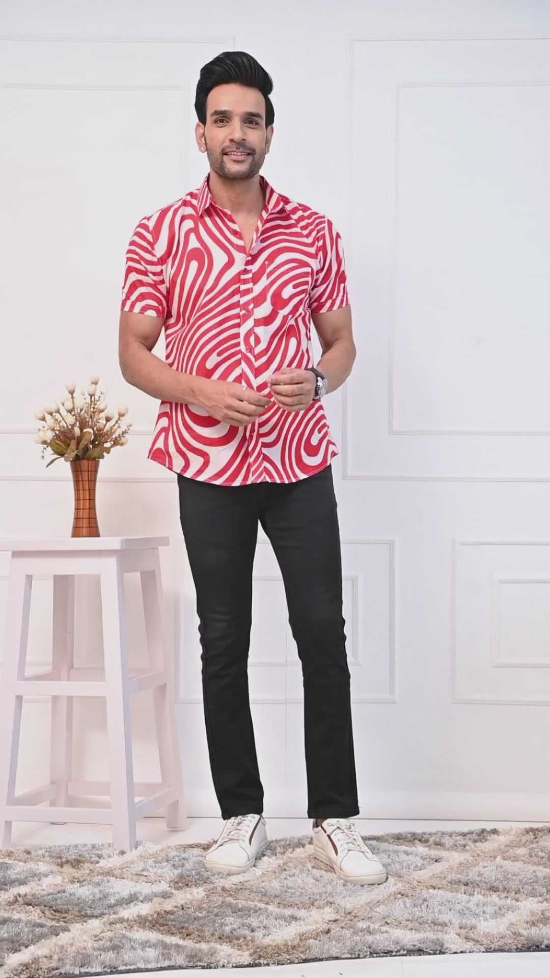 Red Swirl Delight Half Sleeves Shirt