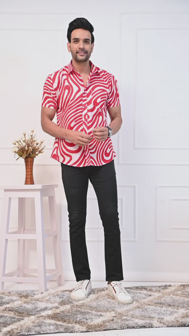 Red Swirl Delight Half Sleeves Shirt