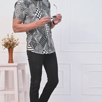 Black and white Abstract Patchwork Half Sleeves Shirt